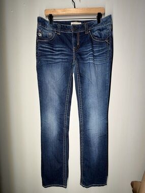 Mek Denim Dartha Straight Leg Jeans 30x34 Low Rise Y2K Embroidered Medium Wash